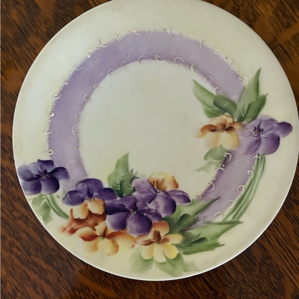 Floral Decorative Plate with Purple and Green Accents